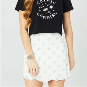 Altar’d State Polka Dot Scallop Ruffle Hem in Ivory/Mint Skirt Size Medium NEW